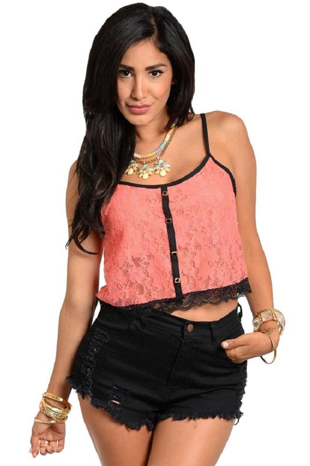 Coral & Black Lace Crop Top Female Product Image