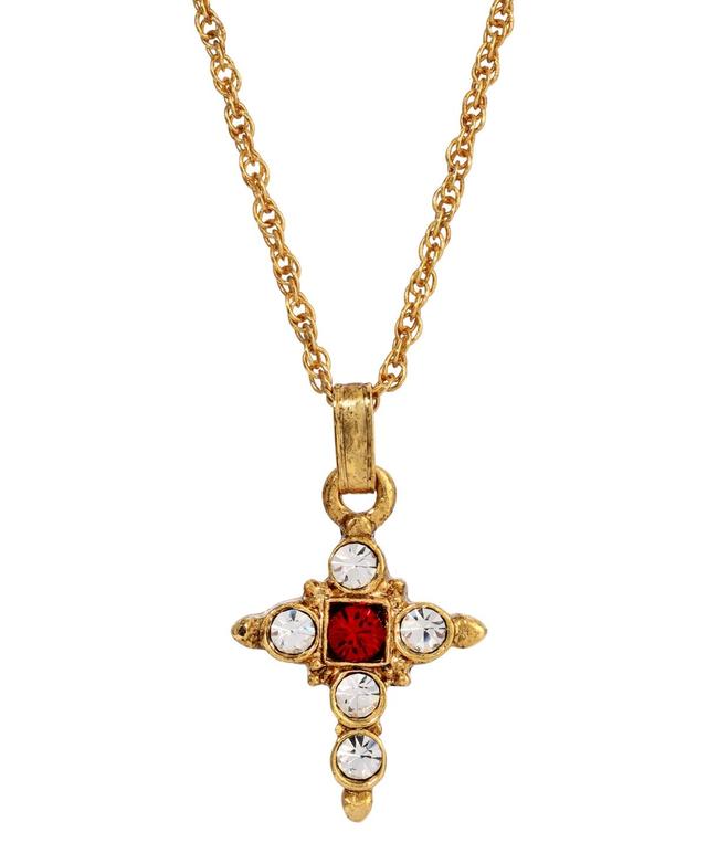 14K Gold Dipped Dark Red and Crystal Cross Pendant Necklace Product Image