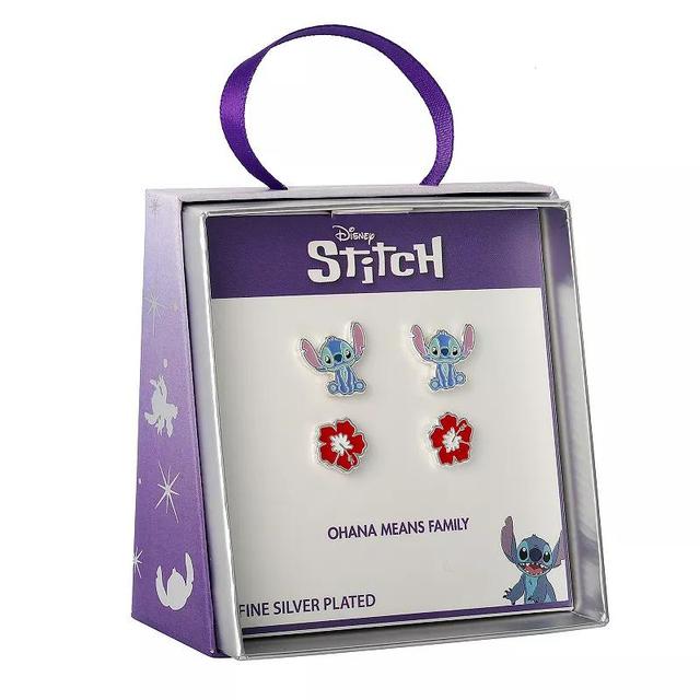 Disneys Lilo & Stitch Silver Plated Stud Earring Set, Womens, Silver Tone Product Image