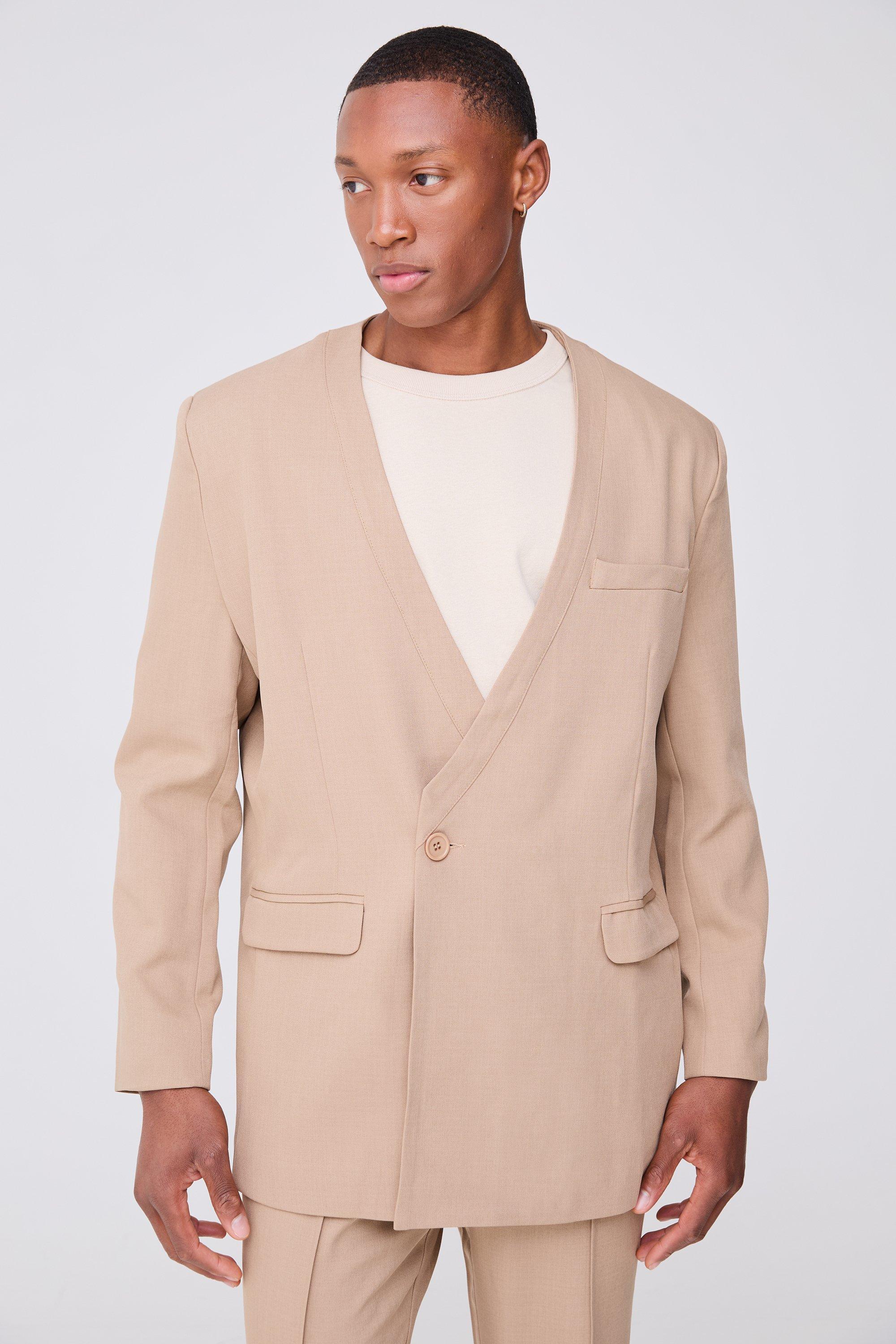 Collarless Straight Blazer | boohooMAN USA product image