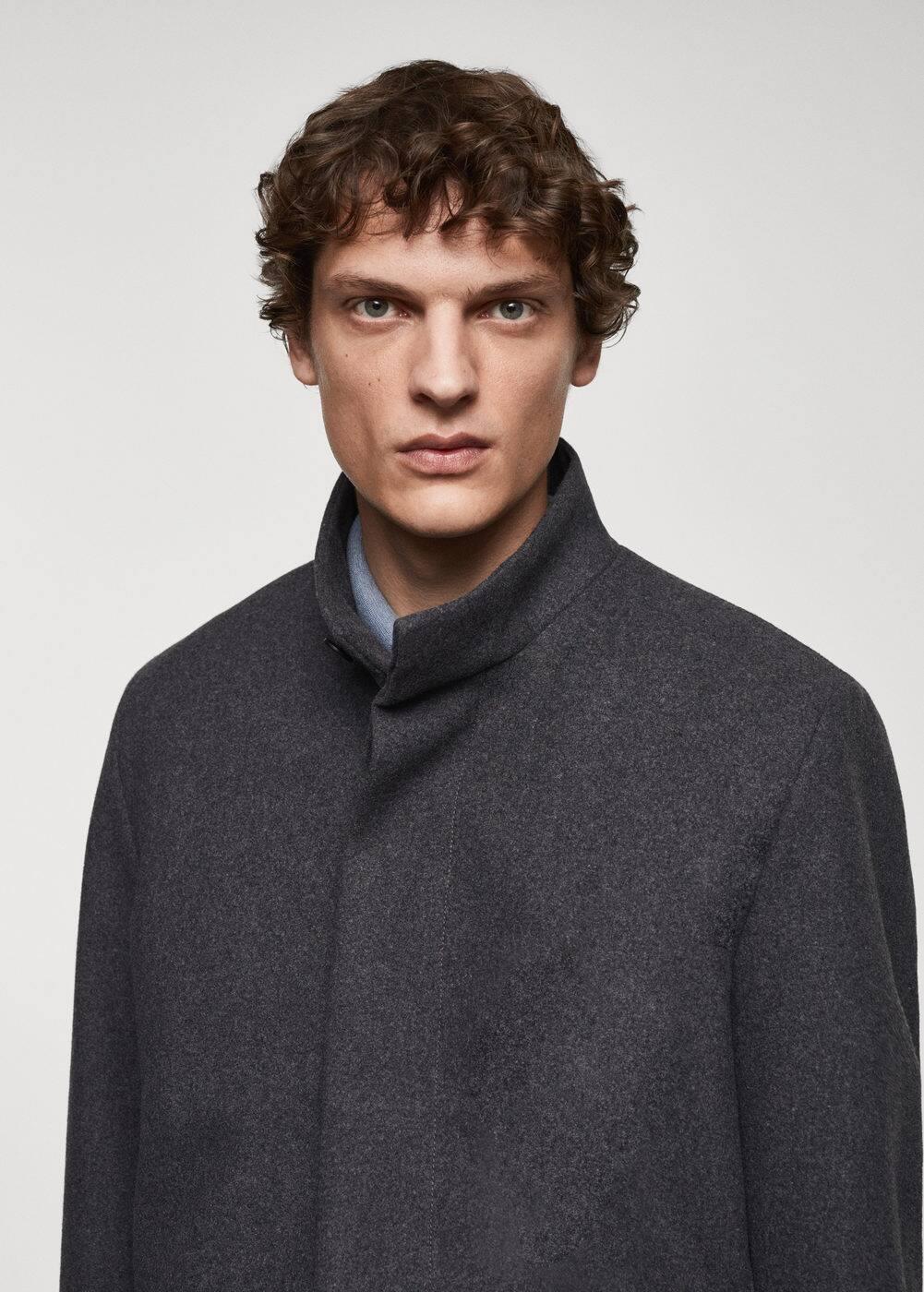 MANGO MAN - Wool funnel neck coat medium heather greyMen Product Image