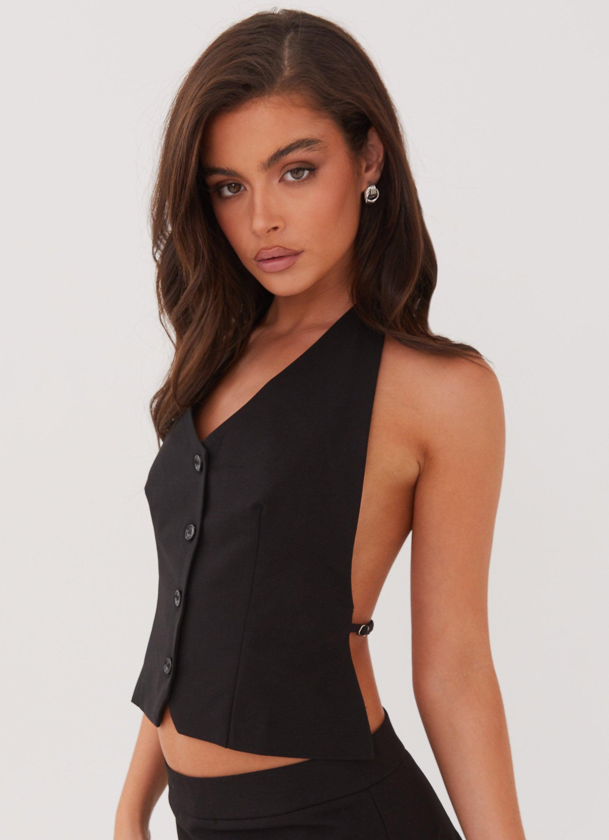 Sarah Halterneck Vest Top - Black Product Image