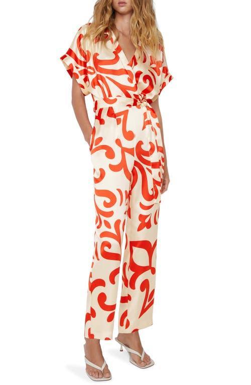 MANGO Printed Tie Belt Satin Jumpsuit Product Image