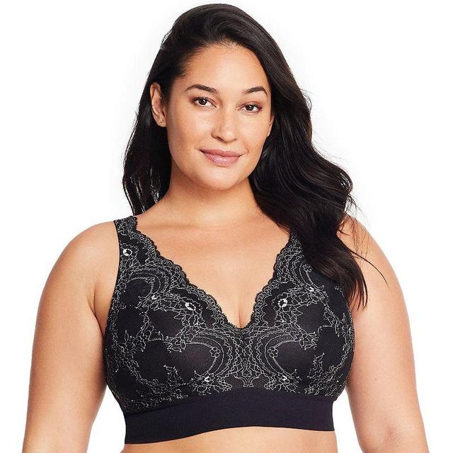 Plus Size Glamorise Full Figure Bramour Lexington Lace Plunge Wireless Bralette 7013, Womens Product Image