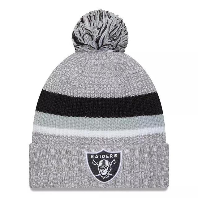 Mens New Era Heather Gray Las Vegas Raiders Cuffed Knit Hat with Pom Product Image