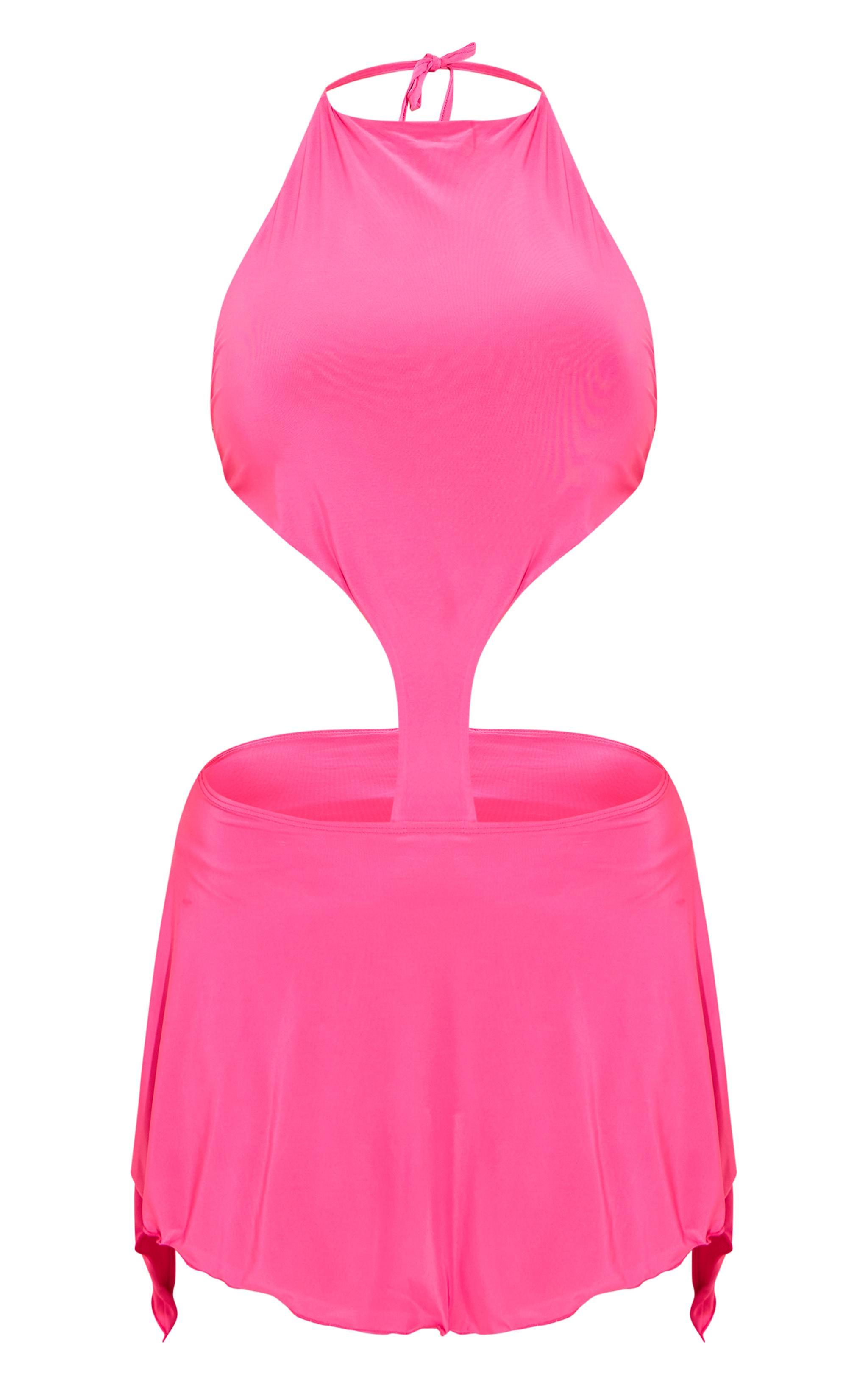 Fuschia Slinky High Neck Cut Out Shift Dress Product Image