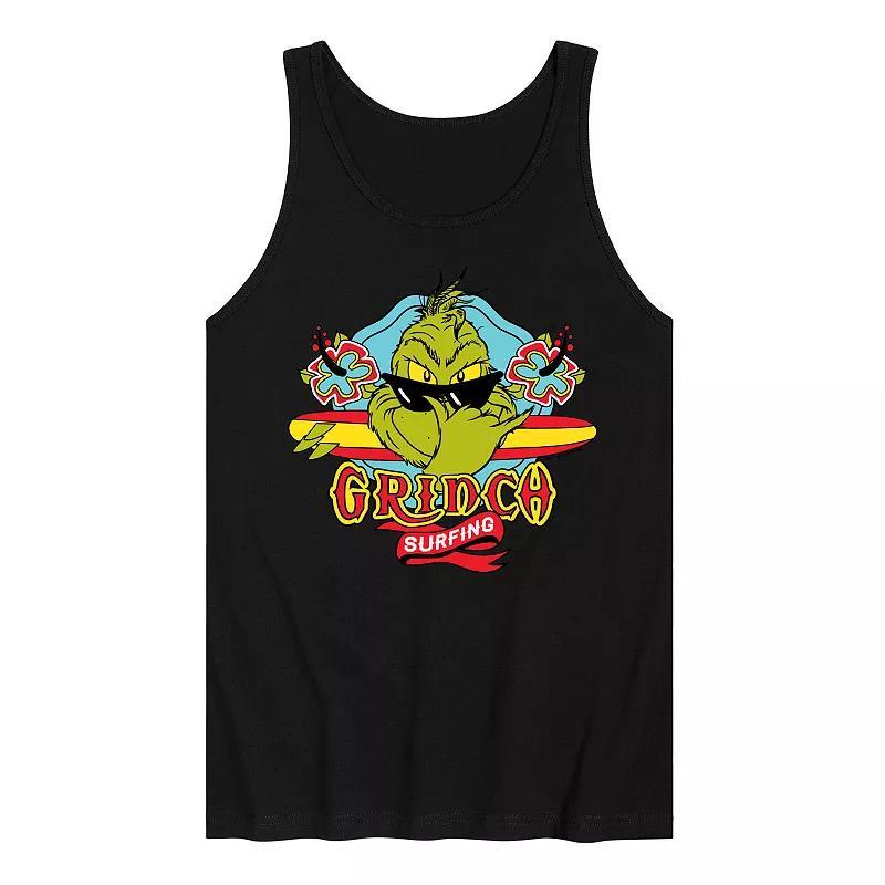 Mens Dr. Seuss The Grinch Surfing Graphic Tank Top Grey Gray Product Image