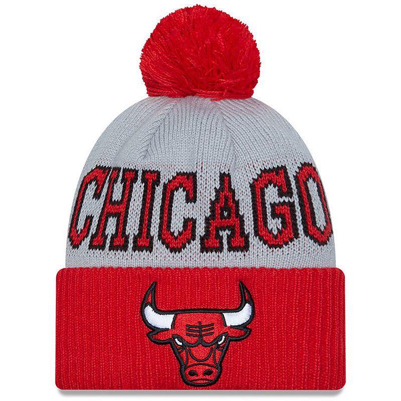 Mens New Era /Gray Chicago Bulls Tip-Off Two-Tone Cuffed Knit Hat with Pom Product Image