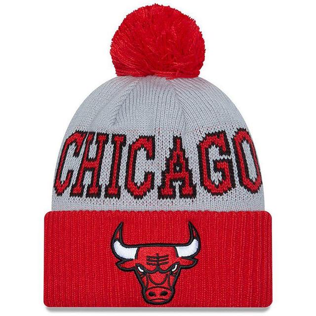 Mens New Era Red Chicago Bulls Tip-Off Two-Tone Cuffed Knit Hat with Pom - Red Product Image