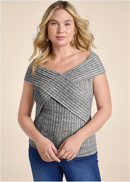 Ribbed Slimming Neckline Top Product Image