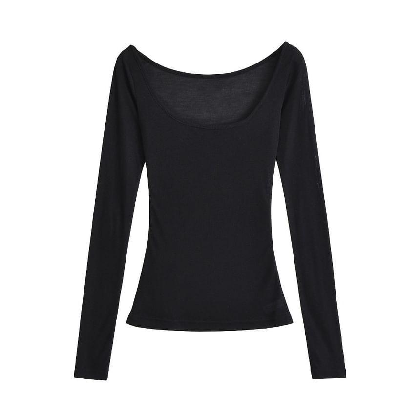 Long-Sleeve Scoop Neck Plain Tee Product Image