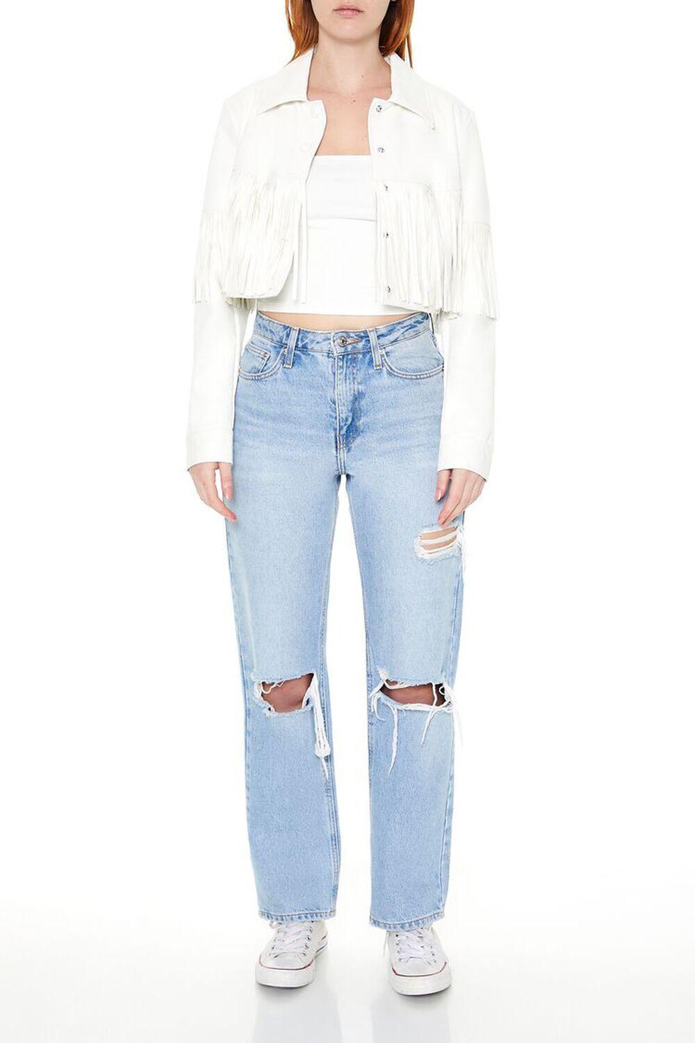 Faux Leather Fringe Trucker Jacket | Forever 21 Product Image