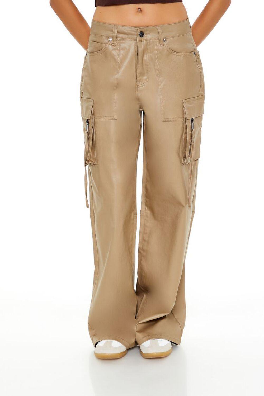 Metallic Mid-Rise Cargo Pants | Forever 21 Product Image