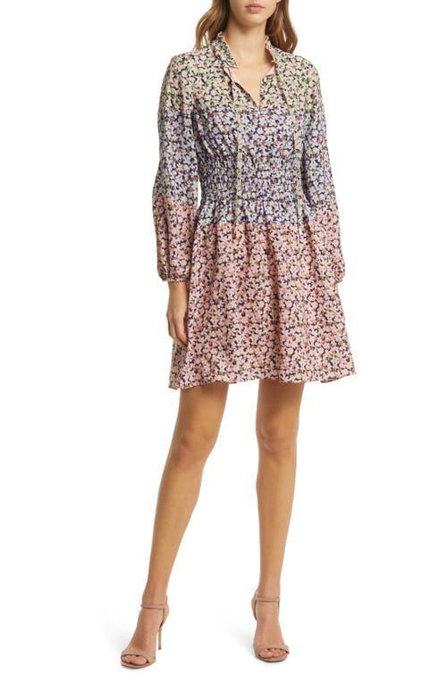 Vince Camuto Floral Smocked Waist Long Sleeve Dress in Blush at Nordstrom, Size 16 Product Image