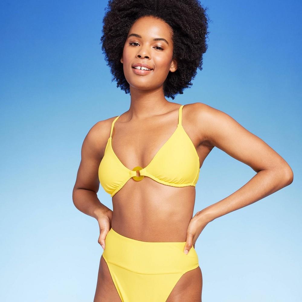 Womens Center Front Ring Triangle Bikini Top - Wild Fable Yellow M Product Image