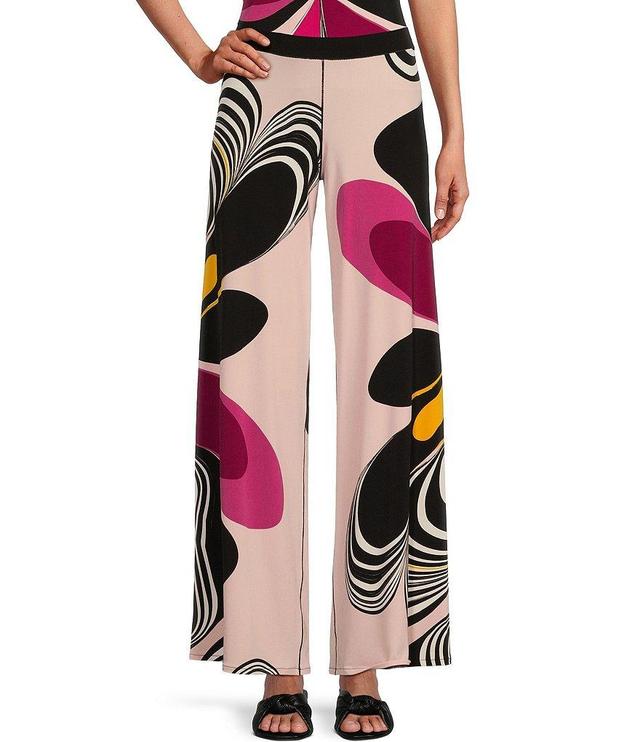 Eva Varro Mod Floral Print Knit Jersey Elastic Waist Wide-Leg Coordinating Pull-On Pants Product Image