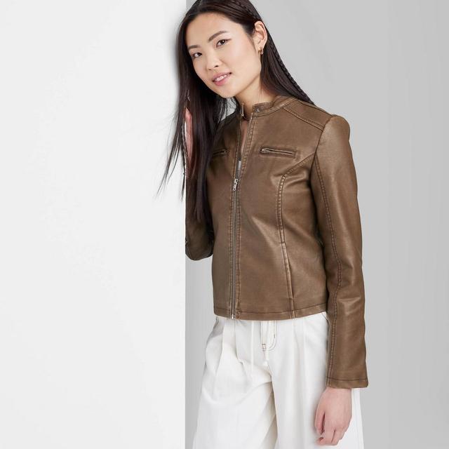 Womens Faux Leather Racing Jacket - Wild Fable Brown Product Image