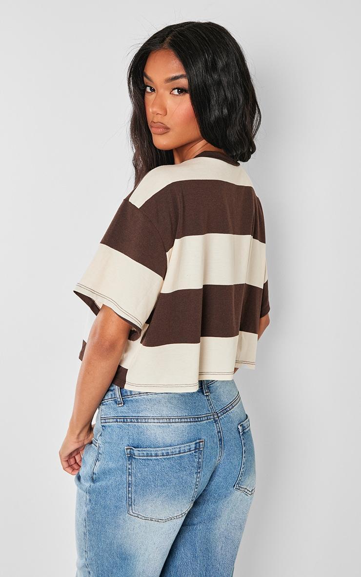 Brown Oversized Striped Crop Top Product Image