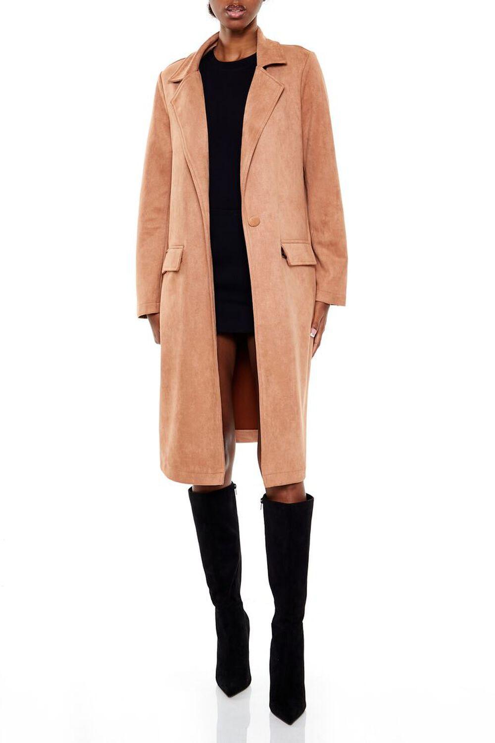 Faux Suede Longline Trench Coat | Forever 21 Product Image