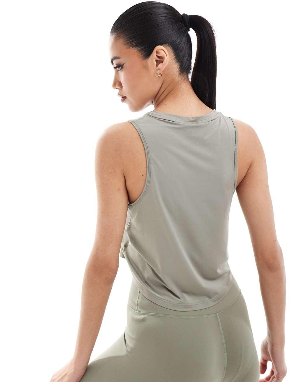 Nike Training One Dri-Fit slim crop tank top in khaki Product Image