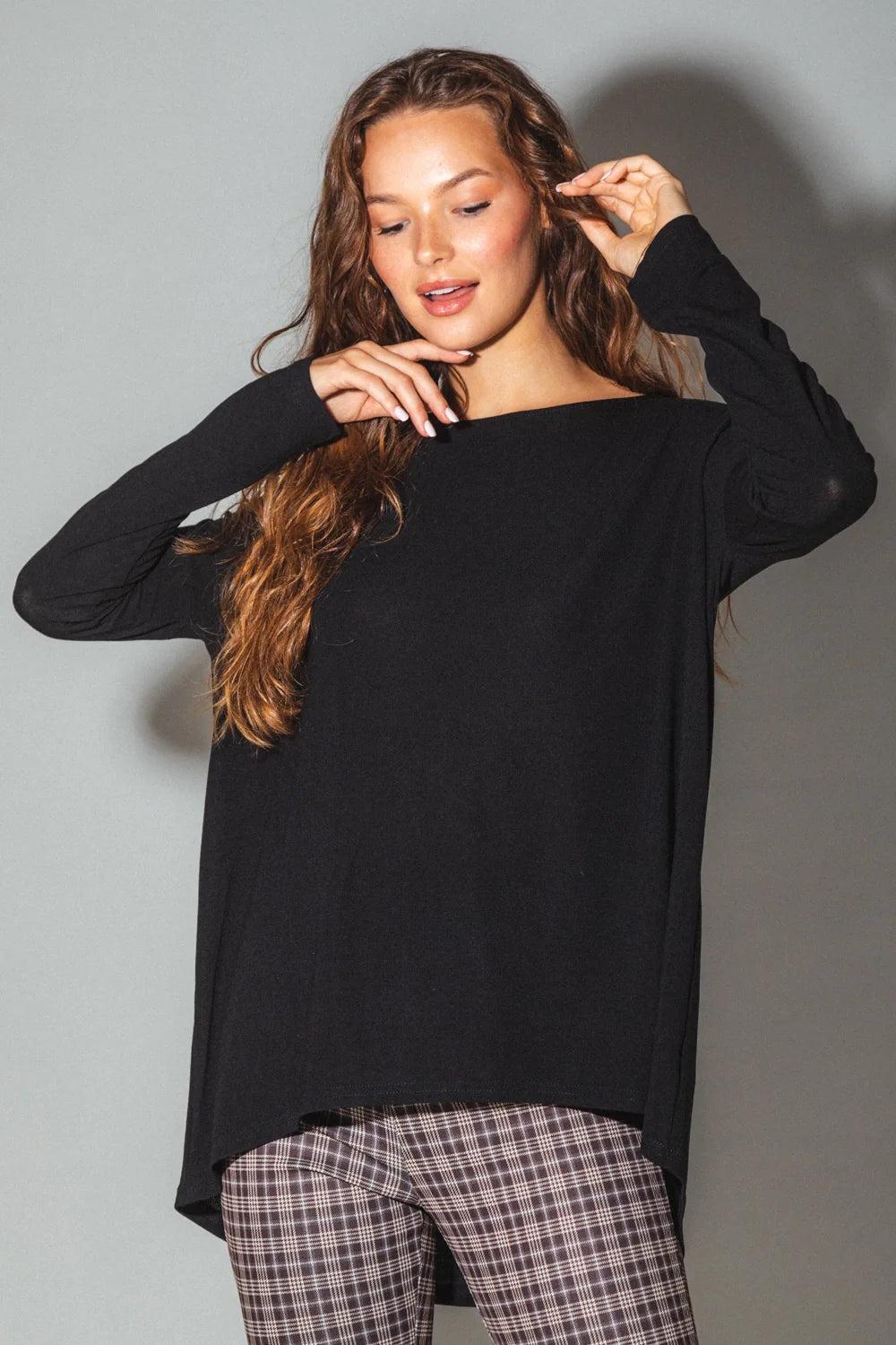 Black Long Sleeve Tunic Knit Top Female Product Image