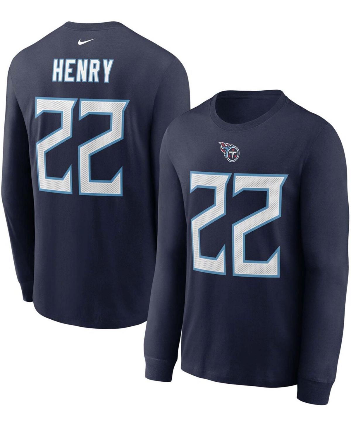 Mens Derrick Henry Navy Tennessee Titans Player Name and Number Long Sleeve T-shirt Product Image