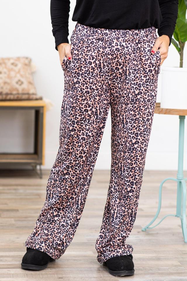 Black Top and Animal Print Pant Lounge Set Product Image