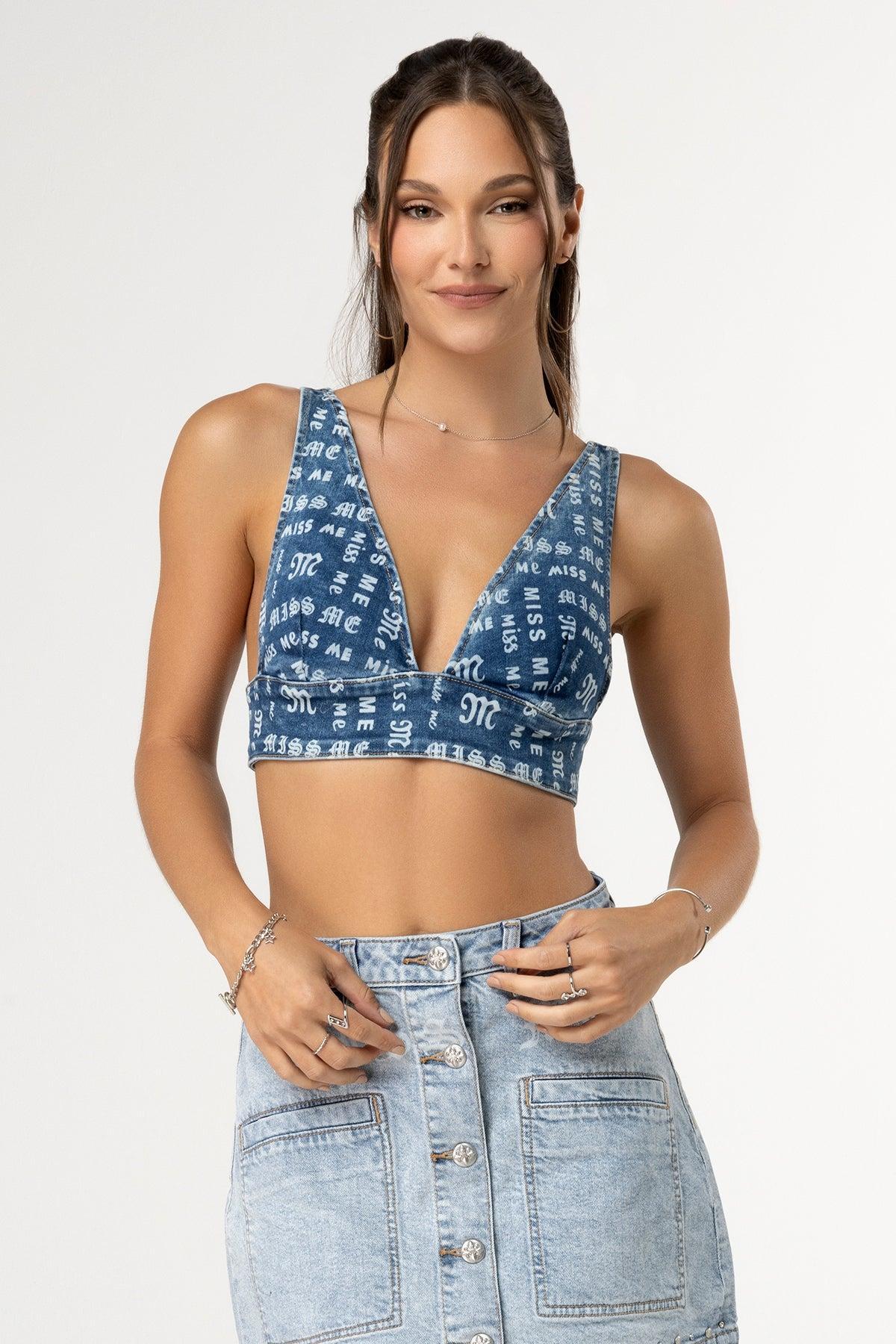 Miss Me a Little Denim Bralette Top Product Image