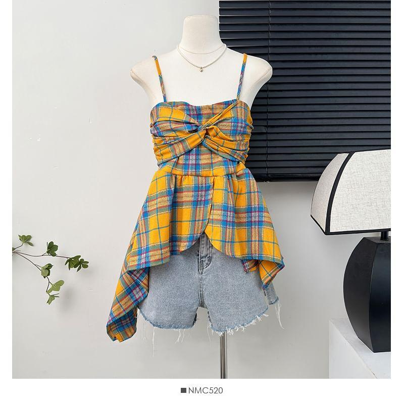 Plaid Knotted Peplum Top Product Image