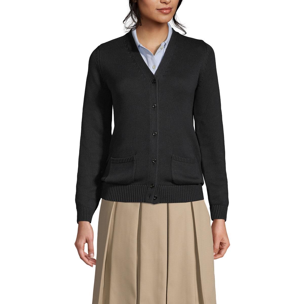 Lands End School Uniform Womens Cotton Modal Button Front Cardigan Sweater Product Image