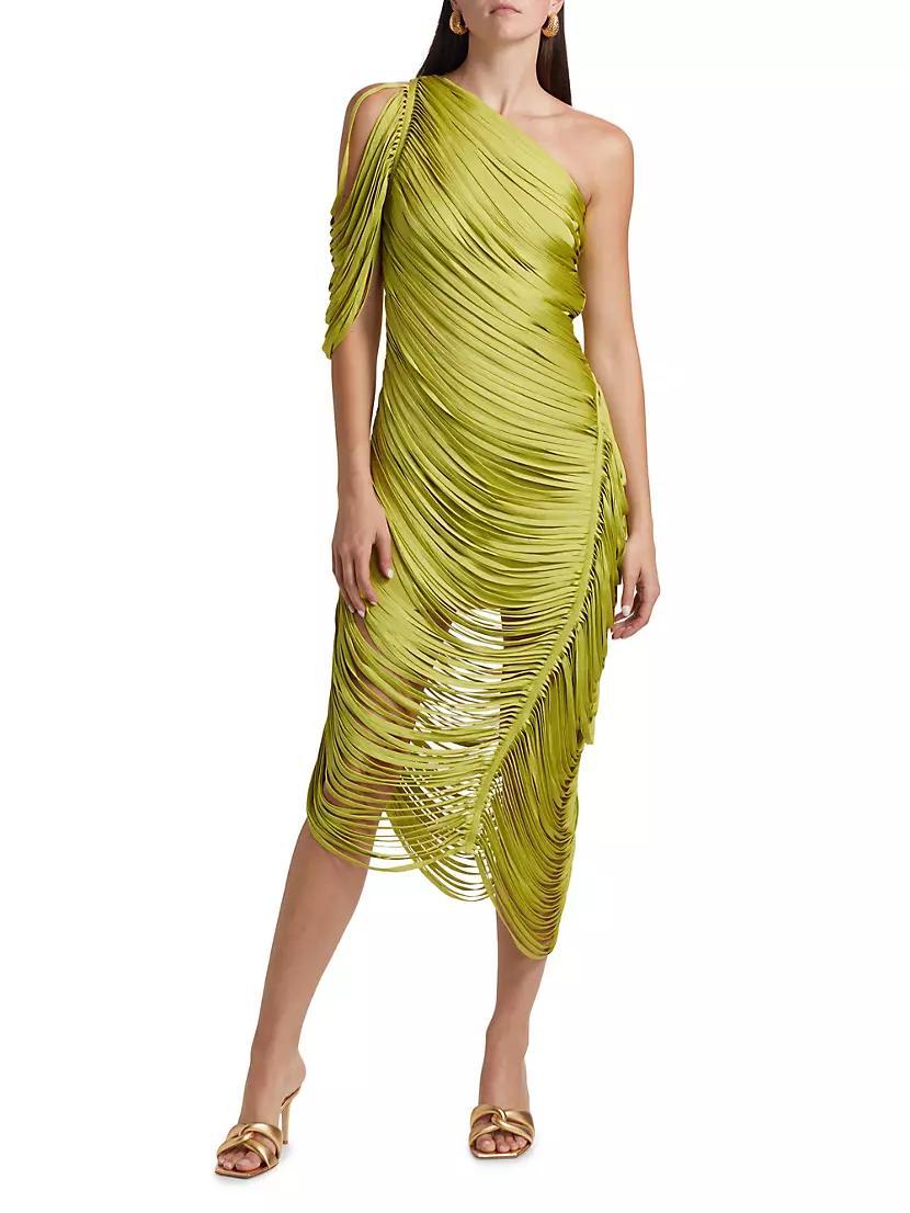 Sona One-Shoulder Draped Fringe Dress Product Image