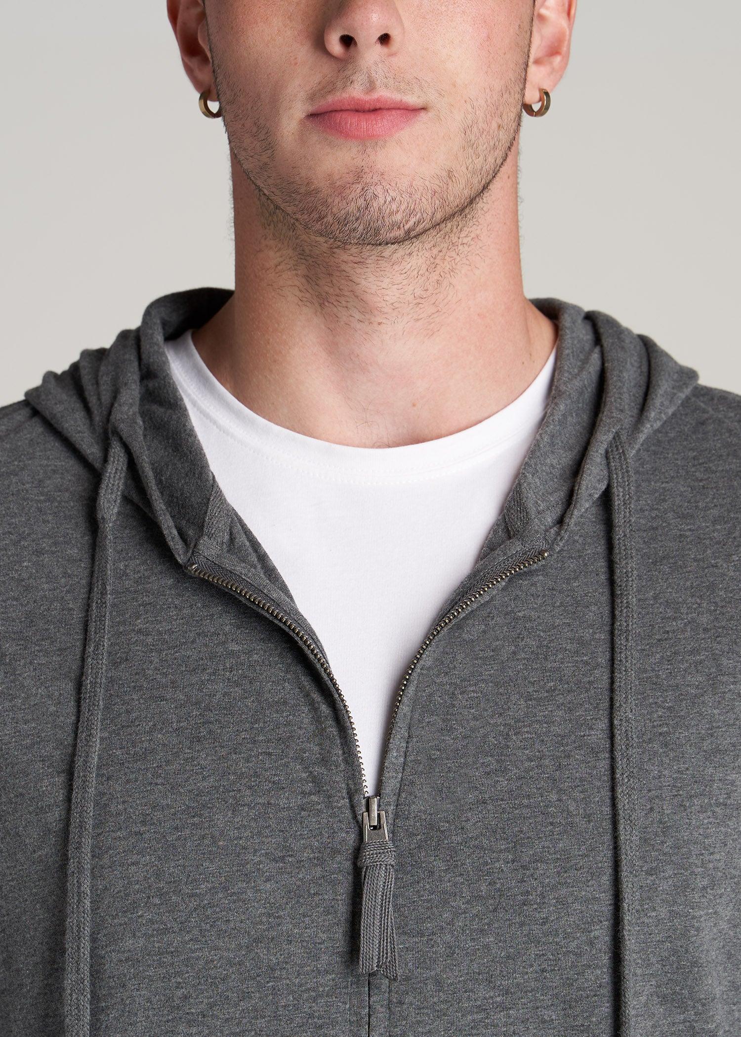 Long Sleeve Full Zip Jersey Hoodie for Tall Men in Charcoal Mix Male Product Image