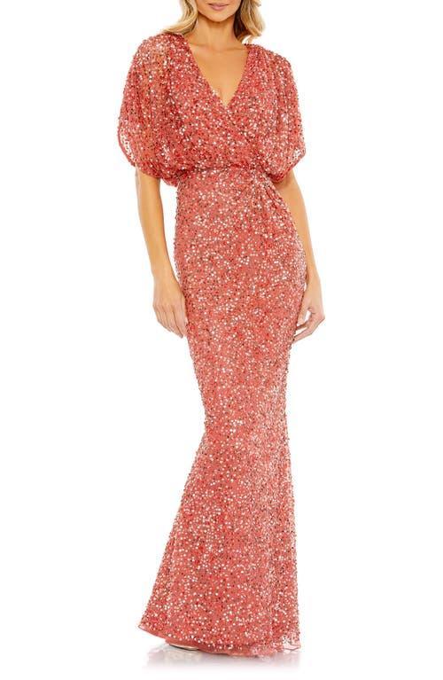 Mac Duggal Sequin Draped Sleeve V-Neck Gown Product Image