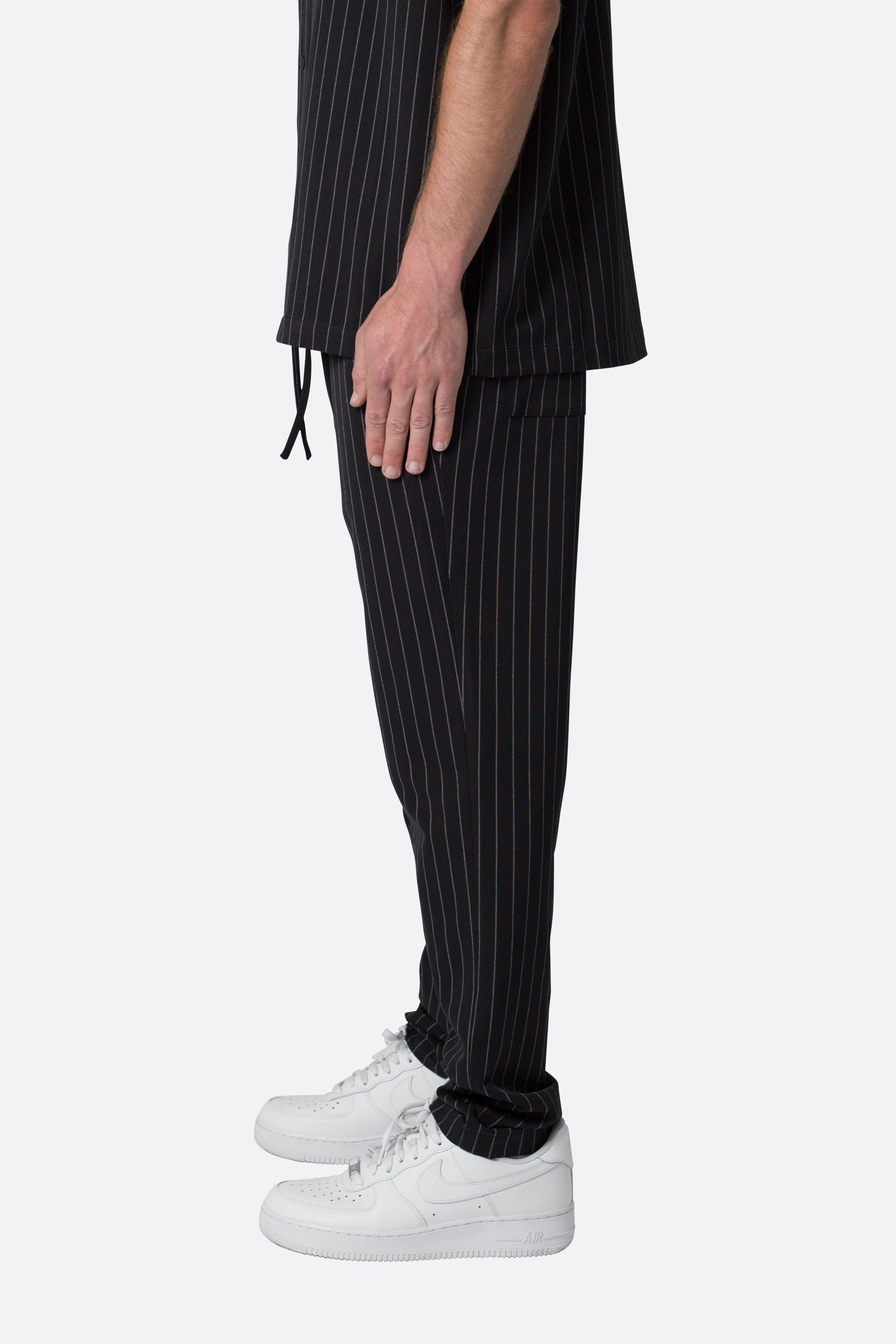 Pinstripe Drawcord Pants - Black Product Image