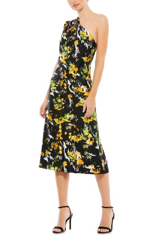 Mac Duggal Floral Drape One-Shoulder Midi Dress Product Image