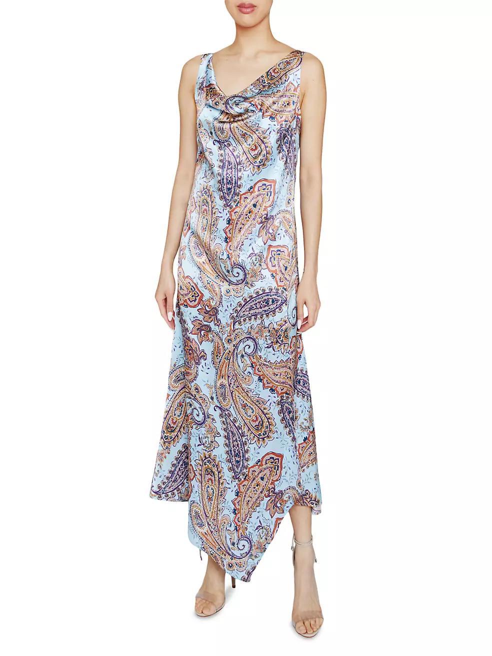 Printed Silk Cowlneck Maxi Dress Product Image