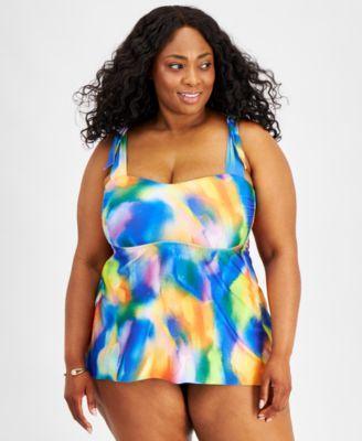 Plus Size Watercolor-Print Tankini Top Product Image