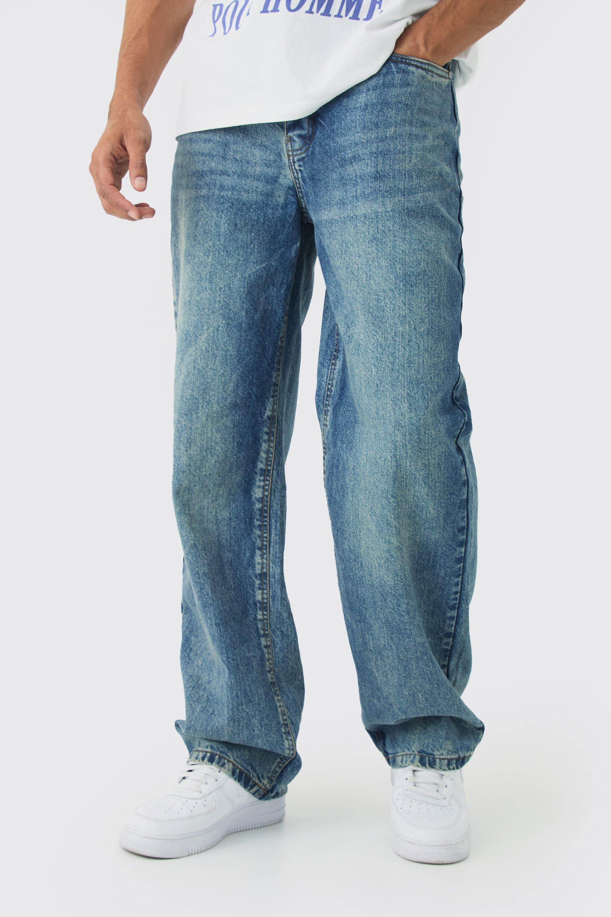 Baggy Rigid Jean In Vintage Blue | boohooMAN USA Product Image