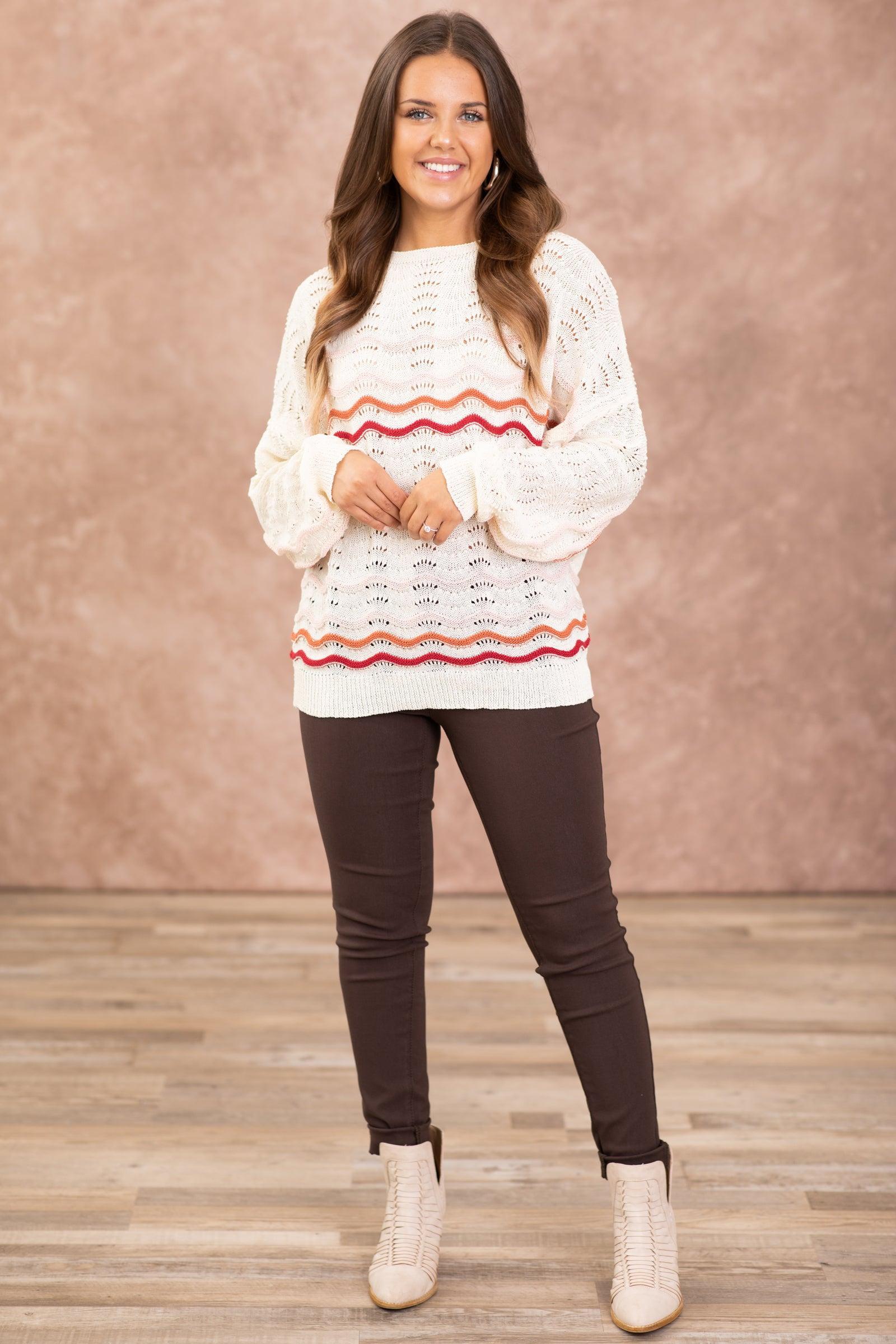 Cream Pointelle Stripe Sweater Product Image