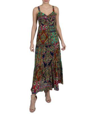 Robbie Bee Womens Printed Tiered Sleeveless Maxi Dress Product Image