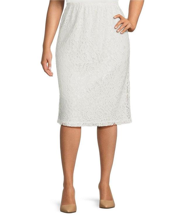 Caroline Rose Plus Size Floral Lace Pull-On Elastic Waist Midi Pencil Skirt Product Image