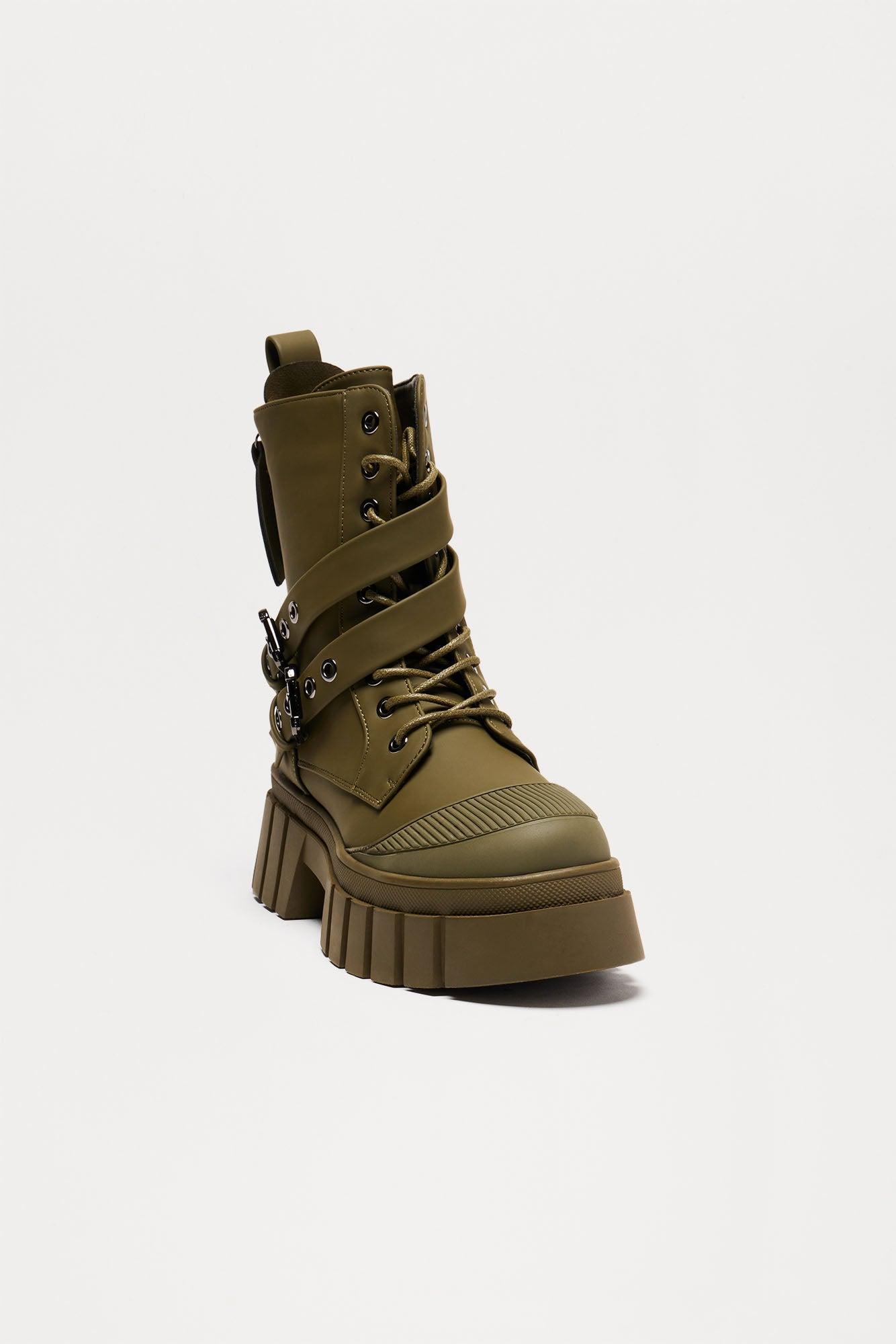 Never Over Buckle Combat Boots - Olive Product Image