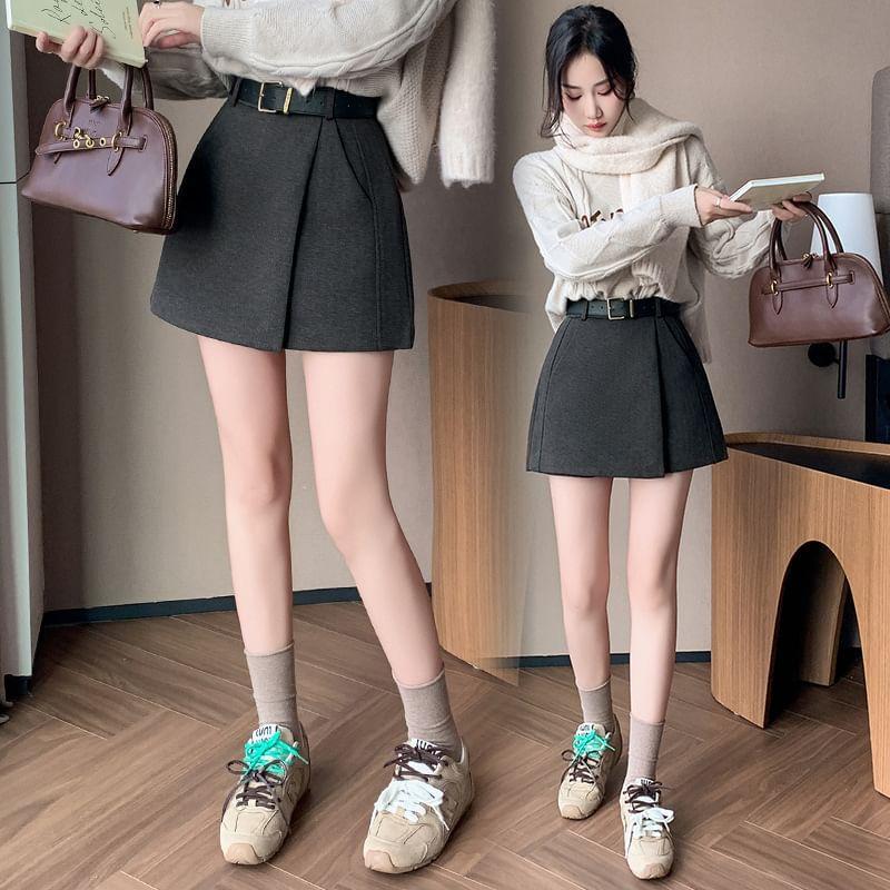 High Waist Plain Mini Skort Product Image