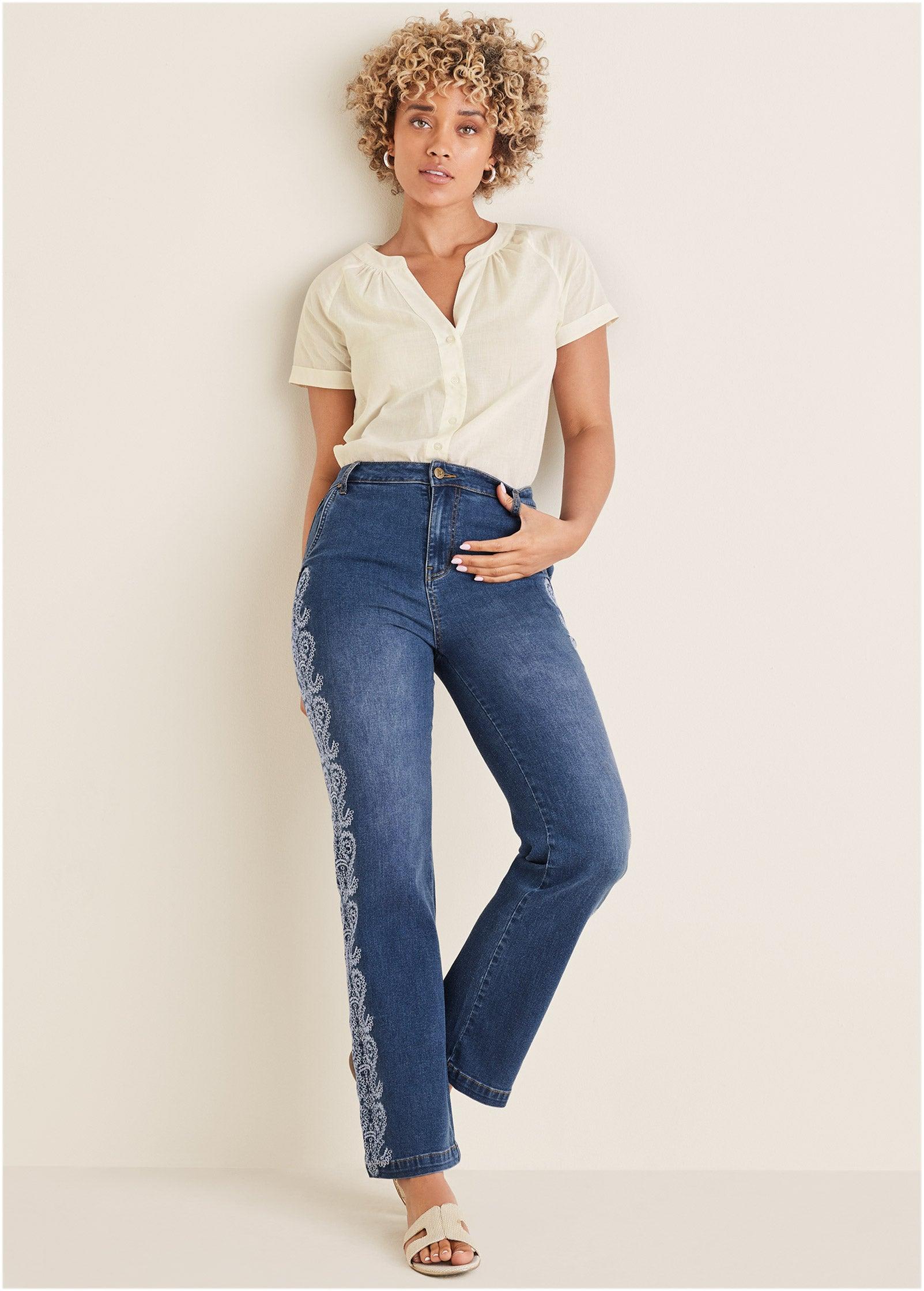 Side Embroidered Jeans  - Medium Wash Product Image