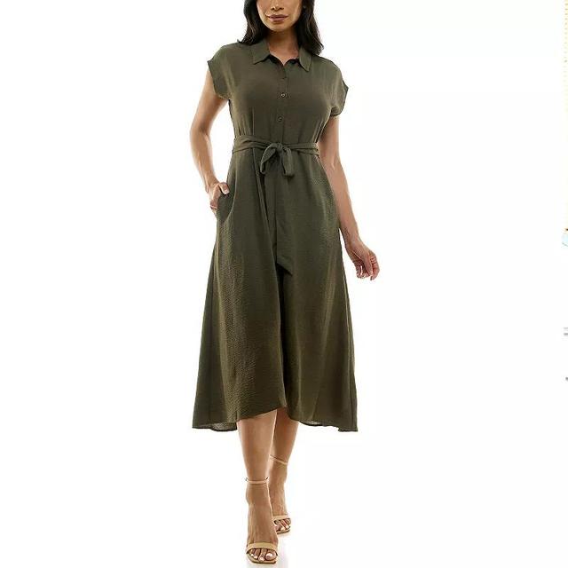 Womens Nina Leonard Cap Sleeve Collard Button Dress Product Image