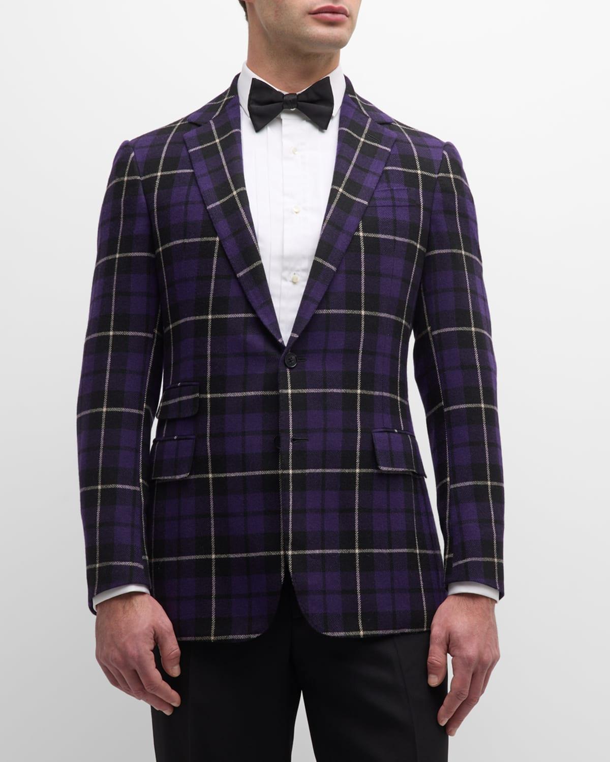 Mens Kent Plaid Cashmere Two-Button Suit Jacket Product Image