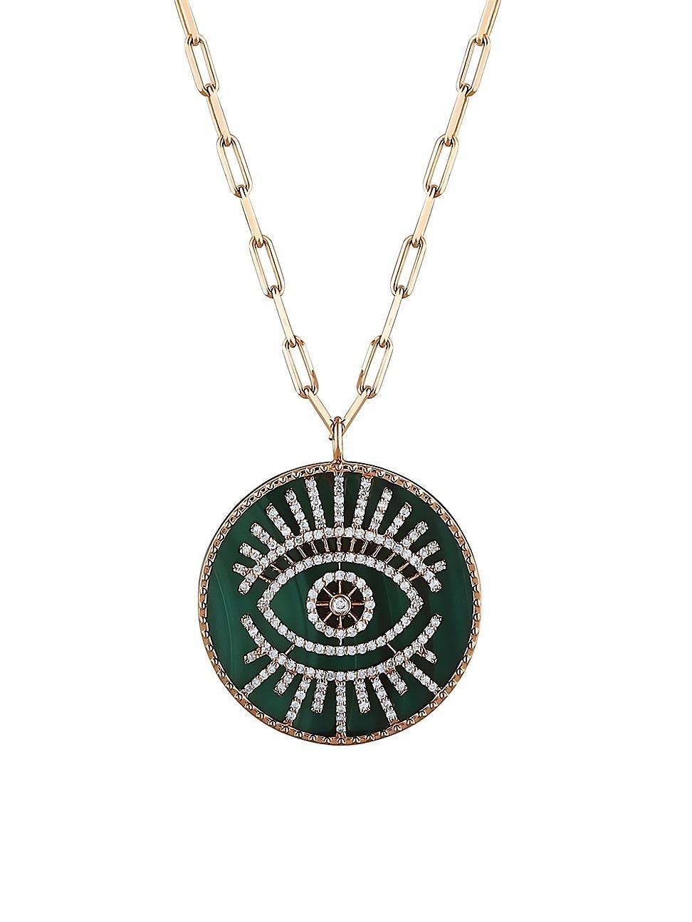 Womens Eye Light 14K Gold, Diamond & Malachite Necklace Product Image