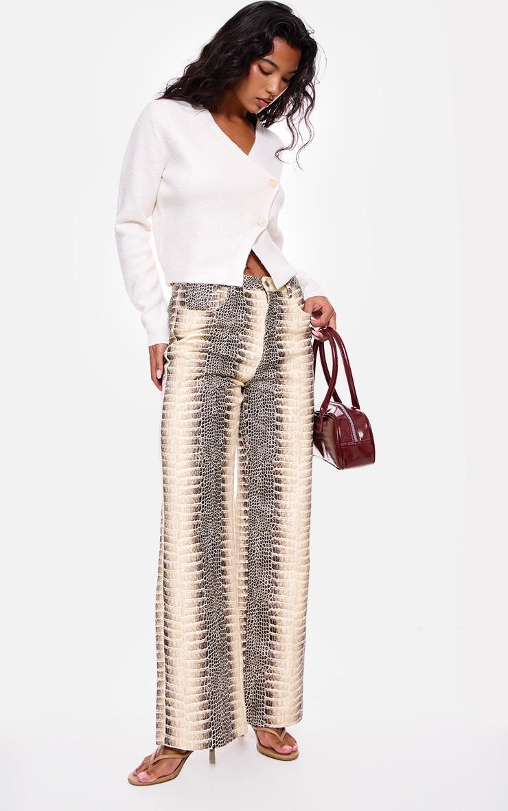 Brown Denim Low Waist Snake Print Wide Leg Jeans Product Image