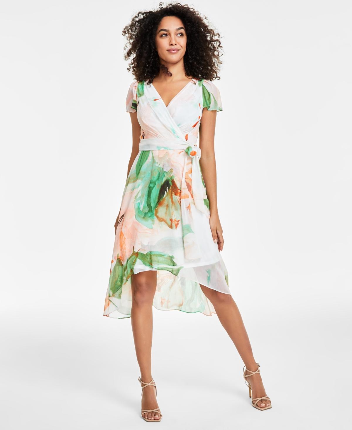 Dkny Womens Flutter-Sleeve Faux-Wrap Midi Dress Product Image