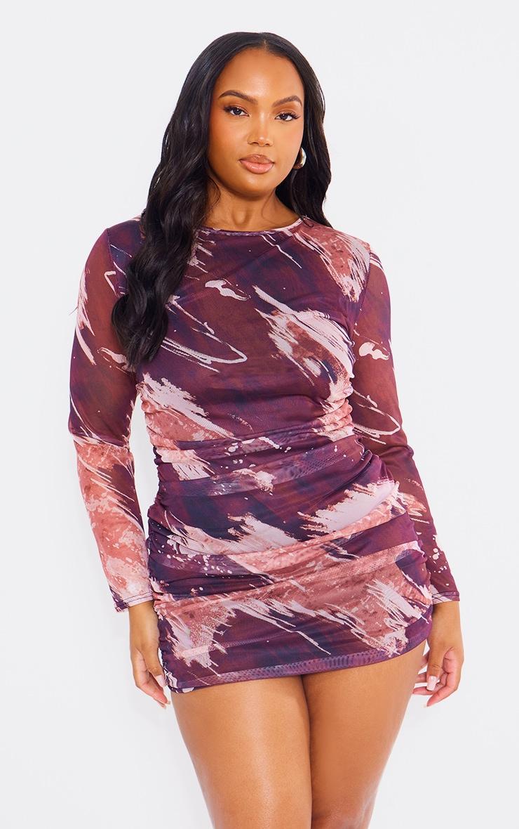 Plus Multi Print Ruched Detail Bodycon Dress Product Image